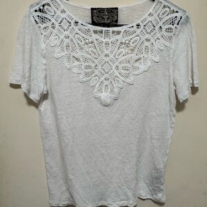 Anthropologie James Coviello White Crochet Lace Shirt Size Small